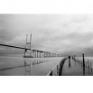 Fototapeta pochmurny most Vasco da Gama - czarno biała